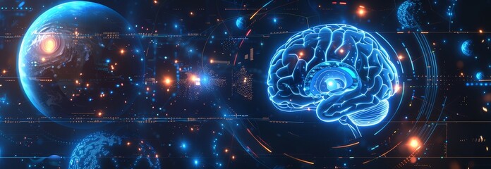 Wall Mural - abstract brain and ai technology concept. depicts human intelligence, digital networks, and neurosci