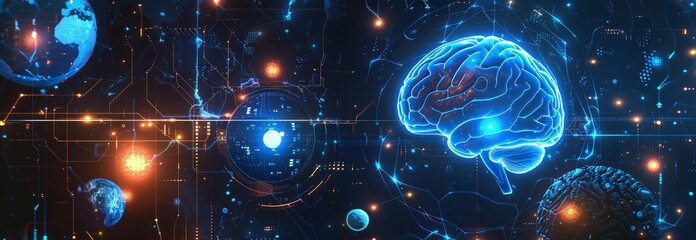 Wall Mural - abstract brain and ai technology concept. depicts human intelligence, digital networks, and neurosci