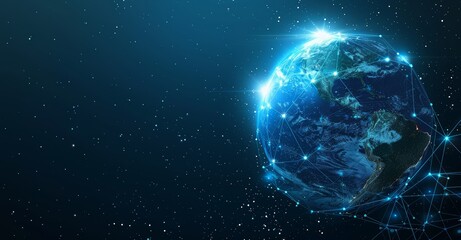 Wall Mural - world globe with connected dots symbolizing global connection, communication and network. planet ear
