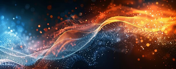 Wall Mural - abstract background with smooth wavy lines in blue, orange and golden colors, modern wallpaper patte