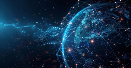 Wall Mural - world globe with connected dots symbolizing global connection, communication and network. planet ear