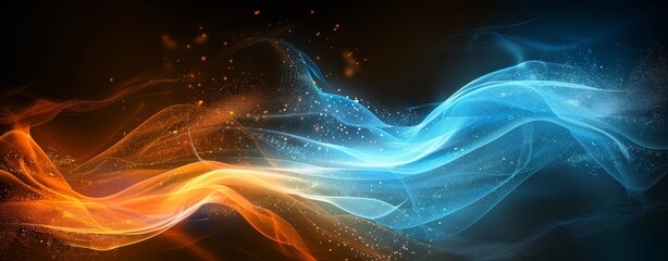 Wall Mural - abstract background with smooth wavy lines in blue, orange and golden colors, modern wallpaper patte