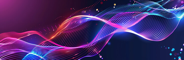 Wall Mural - abstract, elegant blue and purple waves on dark background with empty space for text. modern technol