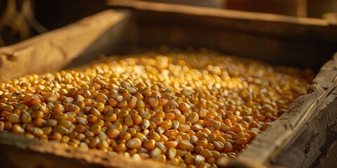 Poster - A wooden container filled with a lot of corn