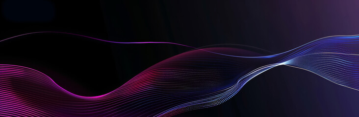 Wall Mural - abstract, elegant blue and purple waves on dark background with empty space for text. modern technol