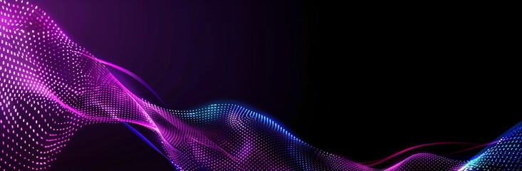 Wall Mural - abstract, elegant blue and purple waves on dark background with empty space for text. modern technol
