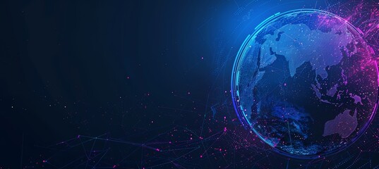 Wall Mural - world globe with connected dots symbolizing global connection, communication and network. planet ear