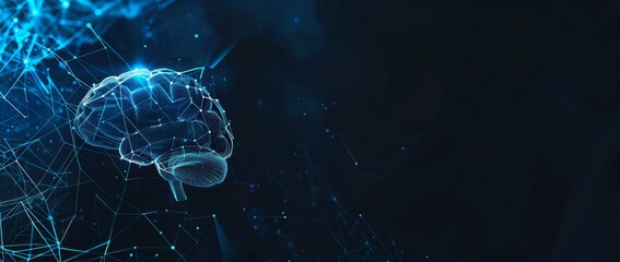 Wall Mural - abstract brain and ai technology concept on black background with empty space. depicts human intelli