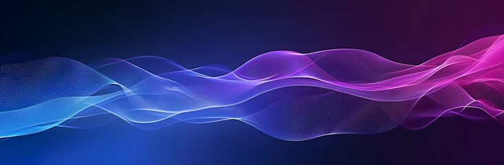 Wall Mural - abstract, elegant blue and purple waves on dark background with empty space for text. modern technol
