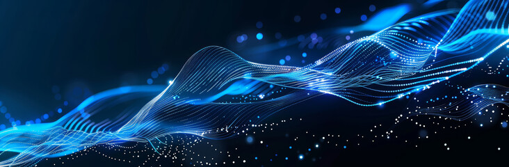 Wall Mural - abstract, elegant blue waves on dark background with empty space for text. modern technology and dat