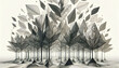 © JYX ART - Geometric forest in the shape of leaves, digitally rendered.
