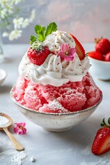 Poster - a coupe of fresh strawberries a,d ice cream