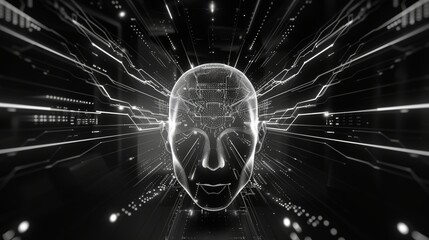 Wall Mural - realistic abstract artificial intelligence in technological black background photo