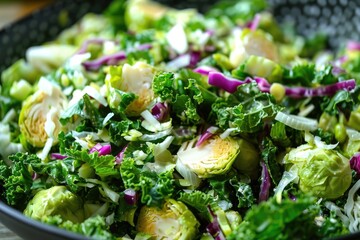 Wall Mural - Brussel Sprouts Salad with Fresh Kale. Farm Fresh Cabbage Bud in Healthy Dieting Concept