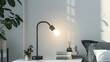 © decorator - Modern black marble table lamp with led light in bedroom, high resolution realistic home decor photo
