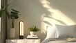 © decorator - Modern black marble table lamp with led light among books and plants in bedroom corner