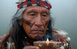 © ADDICTIVE STOCK - South American shaman performing ritual with lit candle. Generative AI image