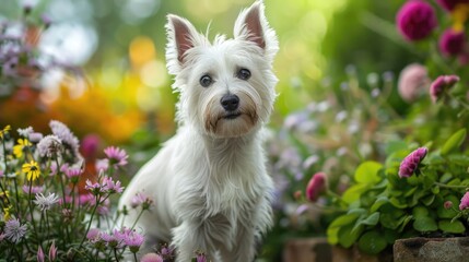 Terrier Westie Puppy playing in the Garden