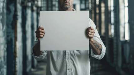 Wall Mural - man inside a prison holding a blank sign