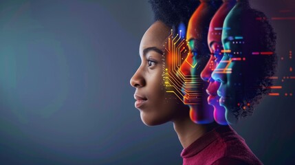 Wall Mural - young woman with circuitry overlay illustrating digital transformation