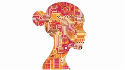 Wall Mural - a digital silhouette of a woman's head with circuitry
