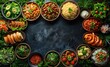 © idaline! - Catering table with various Asian dishes on a dark background