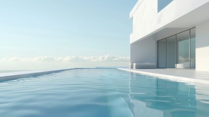 Wall Mural - A large swimming pool with a white house in the background