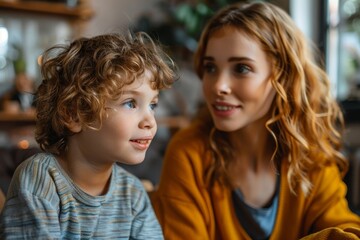 speech-language pathologist working on child's pronunciation problems. speech therapist teaching kid