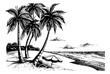 © slowbuzzstudio - beach sea palm engraving black and white outline
