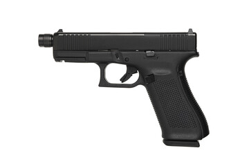 Poster - Modern semi-automatic pistol isolate on a white background. Armament for the army and police. Short-barreled weapon