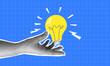 © Nataliia - Collage with halftone hand and light bulb. Creative idea generation or brainstorm concept vector pop art retro style illustration. design element for infographic, poster, website