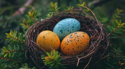 Wall Mural - Nest of Colorful Easter Eggs: A Festive Springtime Display