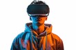 © Visual Odyssey - Young man using virtual reality headset isolated in white PNG, VR, future gadgets, technology, virtual event, video game concept, Generative AI