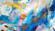 © VisualFabric - Vector texture spatula painting with vibrant colors, blue, gold, white and pink with brushes