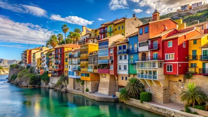 Picturesque seaside town with colorful houses lining the waterfront