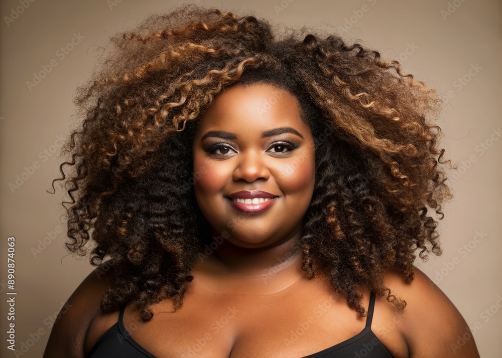 Beautiful curly locks of a confident plus-size African American female ...