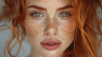 portrait of a beautiful red-haired girl with intense, sensual look