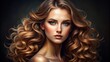 © Man888 - Hair style advertising romantic beautiful woman portrait waving natural beauty hairs isolated on black illustration. Generative Ai