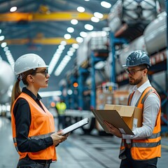 Fototapete - The business team coordinating logistics and freight handling in a modern cargo terminal. 