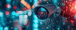 © Ananya - cctv city street security camera surveillance system for motion and face identity detection or recognition sensor, live monitoring and futuristic recording footage concept, Generative AI