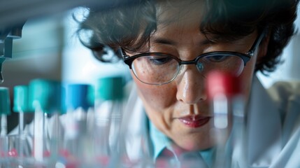 Wall Mural - a scientist, focused and wearing protective eyewear, is conducting an experiment in a laboratory, su