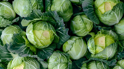 Wall Mural - fresh cabbage background, top view of green vegetable