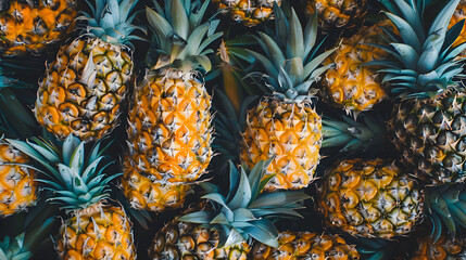 Wall Mural - top view of bunch of pineapple fruit on the market