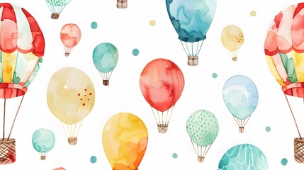 Wall Mural - 3d wallpaper watercolor baby air balloon seamless pattern