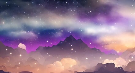 Wall Mural - Night sky with clouds and stars abstract watercolor texture background illustration created using ai tool 4k animation