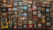 © Mechastock - A wall of colorful vintage retro televisions in an antique store