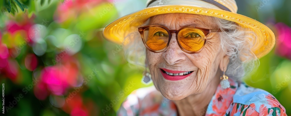 Radiant Senior Woman in Vibrant Summer Attire Embraces Joyful Style, A ...