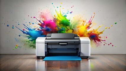 Printer creating colorful paint splatter on wall