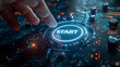 © CNISAK - a hand pressing a futuristic, glowing 'START' button, symbolizing the initiation of new projects or ideas.