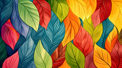 Colorful leaves arranged in a mosaic pattern, radiating warmth and energy.

